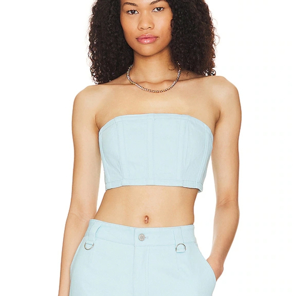 By.Dyln cooper Light Blue Strapless Crop Top